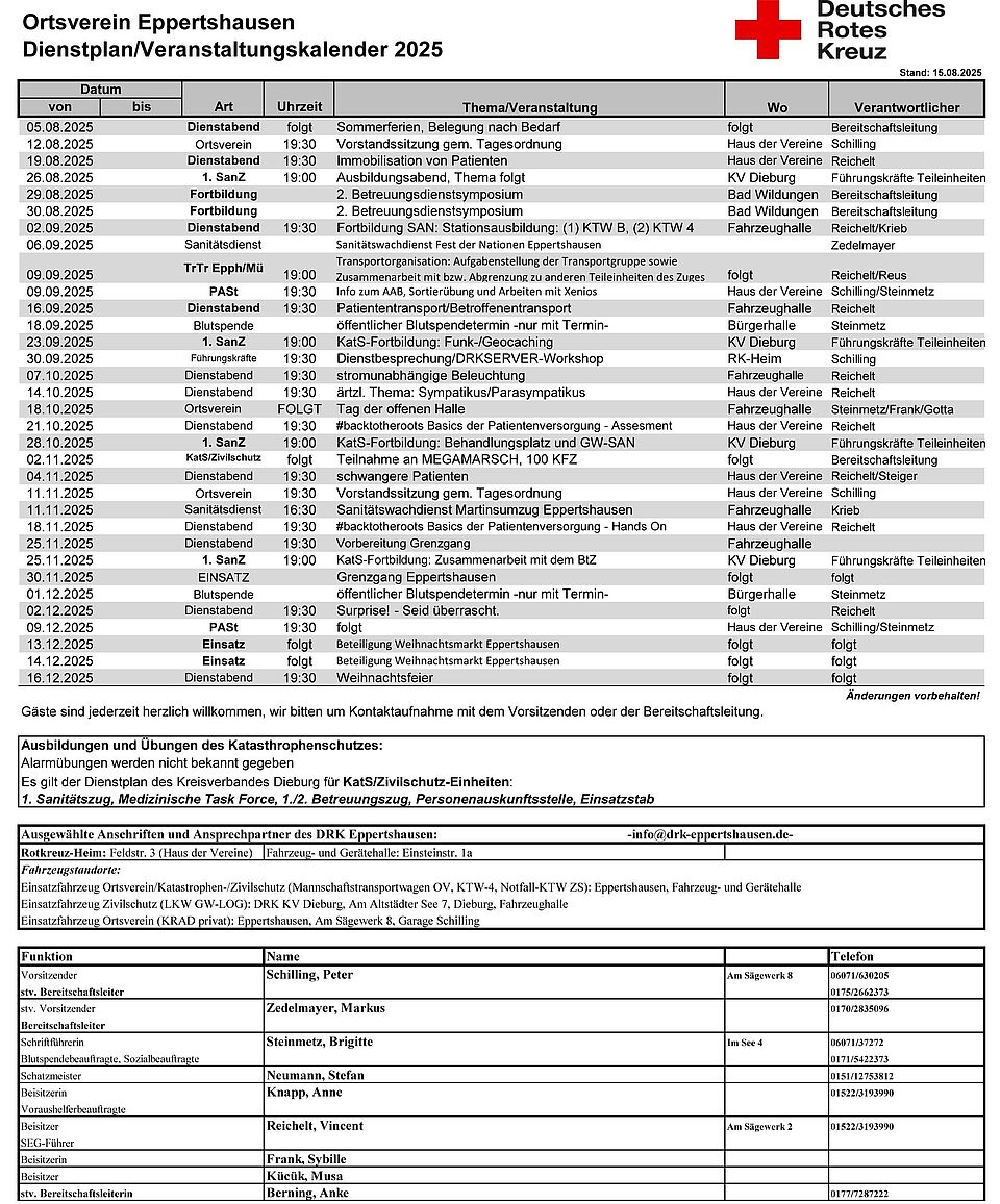 Dienstplan Ortsverein Eppertshausen